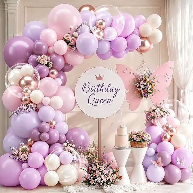 Dusty Purple Balloons Arch Kit, Lavender Gold Pink Clear, Party Decor | 128pcs by Unknown