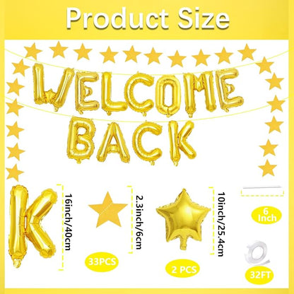 16 Inch Gold 'WELCOME BACK' Balloon Banner, Mylar Letter Balloons - Image 2