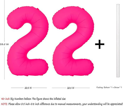 Pink Birthday Number 22 Balloons 40IN Fluorescent Pink 81 Foil Balloon | - Image 2
