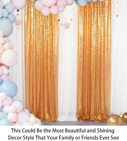 ShinyBeauty Gold Sequin Curtains 2 Panels 2FTx8FT - Image 3