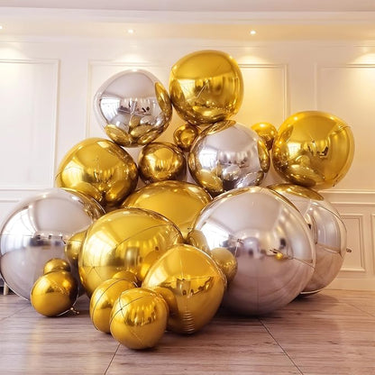 Gold Round Foil Balloons 32 Inch 5 Pcs 4D Ball Balloons Metallic Golden Balloon - Image 5