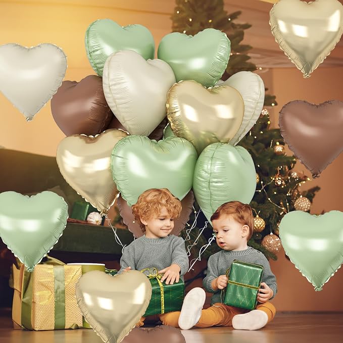 Green Gold Brown Heart Balloons - Image 4