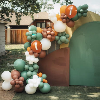 Football Balloon Arch Kit, Football Print Balloon Dark Green Brown White - Image 6