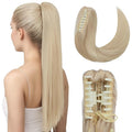 Hairro Clip On Ponytail Hair Extensions Jaw On Claw Clip Ponytails Real Hair Long Jaw/Claw Pony Tail With Clips Hairpieces For Women 16 Inch 105g #60 Platinum Blonde