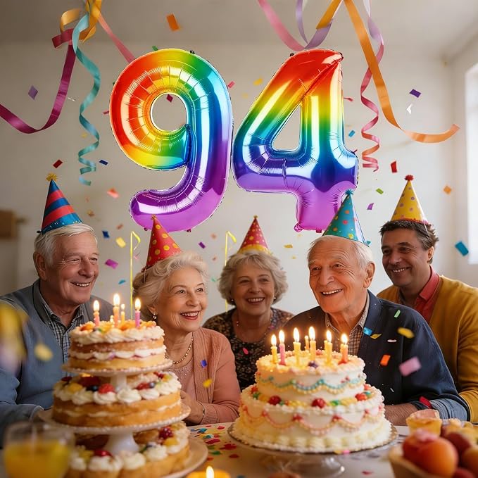 40 Inch Number 94 Balloons for 94th Birthday Party Decorations, 0-100 Rainbow - Image 2