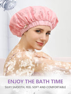 Years calm Reusable Waterproof Shower Caps for Women, Hair Caps for Showers, Double-Layer Elastic Design, for All Hairstyles, Travel-Friendly (pink)