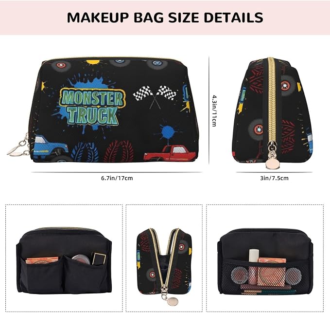 Monster Truck Car Leather Makeup Bag Cosmetic Pouch Portable Travel Toiletry - Image 4