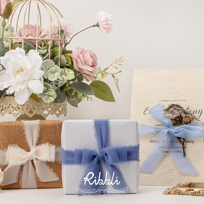 Ribbli Blue Ribbon 1 Inch x 3 Rolls Total 24 Yards Cream/Blue/Dusty Blue - Image 5