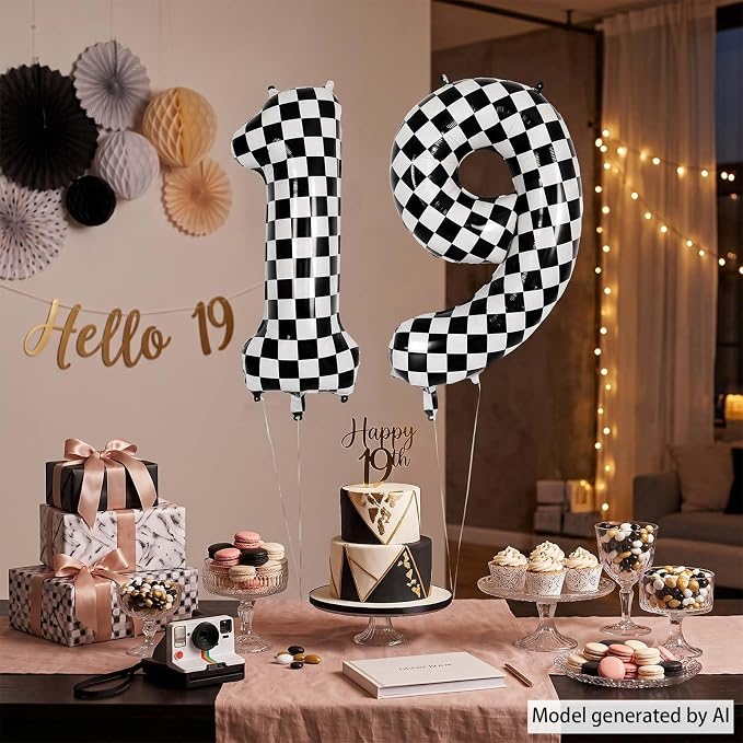 40 Inch Checkered Number 19 Balloon, Giant Foil Helium Party Decor | 40" mylar - Image 7