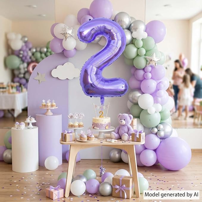Purple Number 2 Balloon 40 Inch, Giant Lavender Mylar Foil Number 2 - Image 3