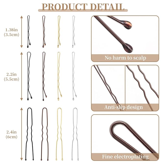 200 Pcs 2.4 Inch U-Shaped Bobby Pins Brown Metal Hair Pins Hair Accessories for Women Stylists Hair Sticks Girl