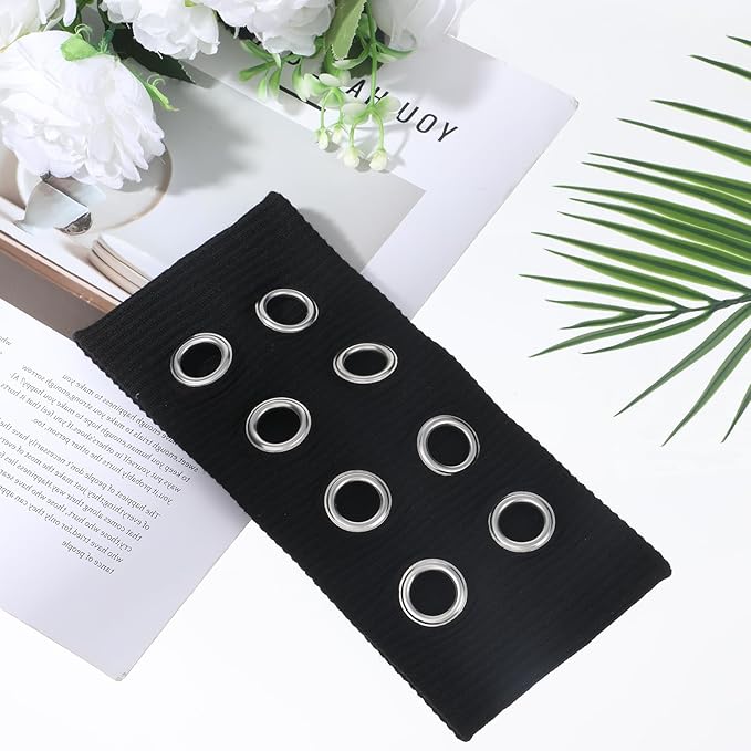 Grommet Headband for Women, Hollow Eyelet Elastic Headband Punk Grunge Y2K Headbands Gothic Rock Y2K Hair Accessories Stretchy Hair band for Women (Black, Adjustable)