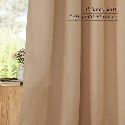 NICETOWN Linen Flax Semi Sheer Curtains 92" Length, Grommet Window Treatments - Image 4