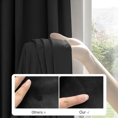 Beauoop Velvet Curtains for Bedroom Living Room Black 52x108 2 Panels | Soft - Image 5