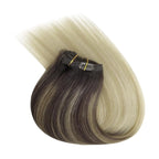 Ve Sunny Clip in Hair Extensions, Human Hair Clip in Extensions, Clip on Hair Extensions for Women, Dark Brown Ombre Golden Blonde Mix Platinum Blonde Straight Hair Extensions 7pcs 24inch 120g