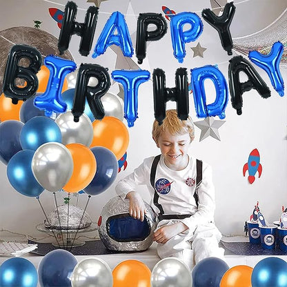 TONIFUL 16 Inch Black Blue Happy Birthday Balloons Banner Decor - Image 5