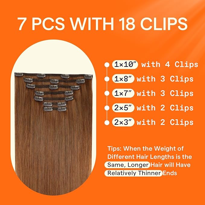 Full Shine Clip on Hair Extensions Human Hair Auburn Short Hair Extensions Clip ins Invisible Triple Weft 10 Inch 95 G 7 Pcs