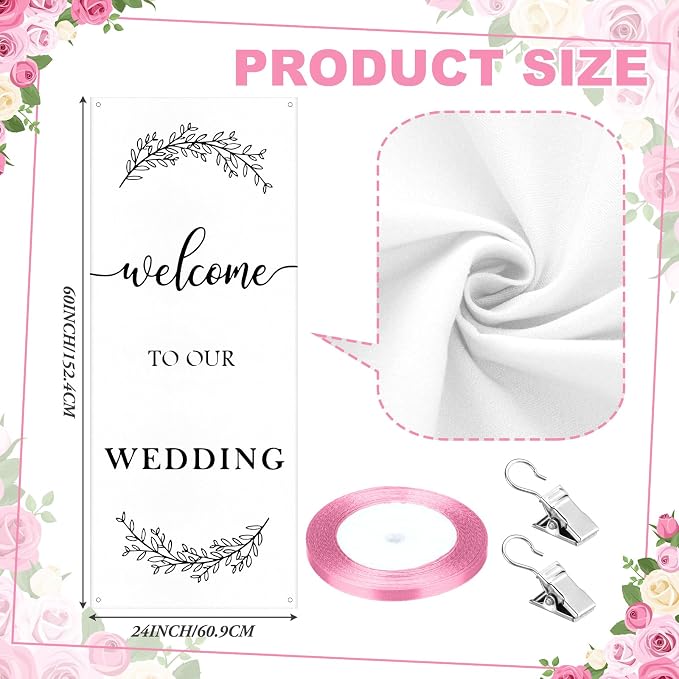 Yousoontic Welcome to Our Wedding Linen Rustic Wedding Welcome Banner Plain - Image 2