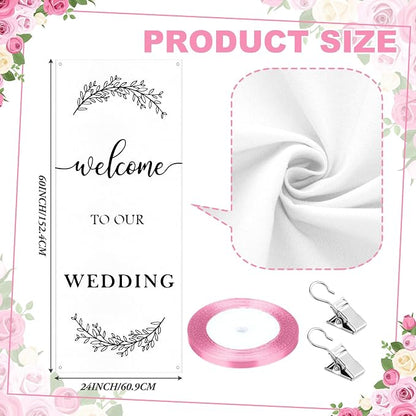 Yousoontic Welcome to Our Wedding Linen Rustic Wedding Welcome Banner Plain - Image 2