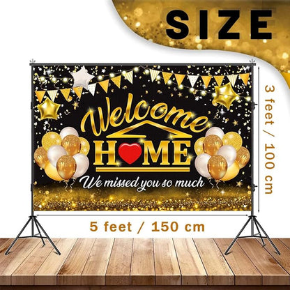 Welcome Back Backdrop Banner Home Decorations Black Gold Homecoming Welcome - Image 3