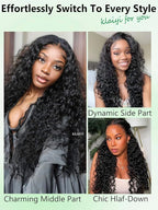 KLAIYI Water Wave HD Real Scalp Glueless Precut 13x4 Lace Front Human Hair Wig Drawstring Bye Bye Knots Pre Plucked Bleached Pre Everything 30S Ready to Wear and Go Deep Curly Wave Beginner Wig 20Inch