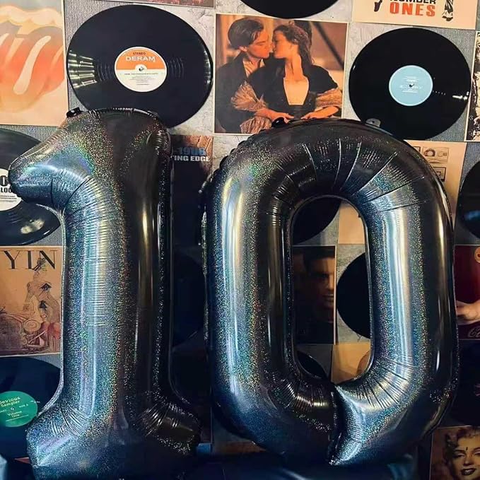 Laser Black Number 10 Balloons 40 Inch Giant Number Black 10 Foil Mylar Balloons - Image 5