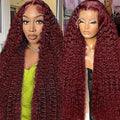28 Inch Burgundy Wig Human Hair 13x6 Deep Wave Lace Front Wigs 200 Density 99j Burgundy HD Lace Front Wigs Human Hair Pre Plucked Red Colored Deep Curly Wig for Women