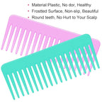 Wide Tooth Detangling Comb for Long, Curly, and Wet Hair - No Handle Styling and Shampoo Comb (2 Pieces - Rose Red, Cyan)