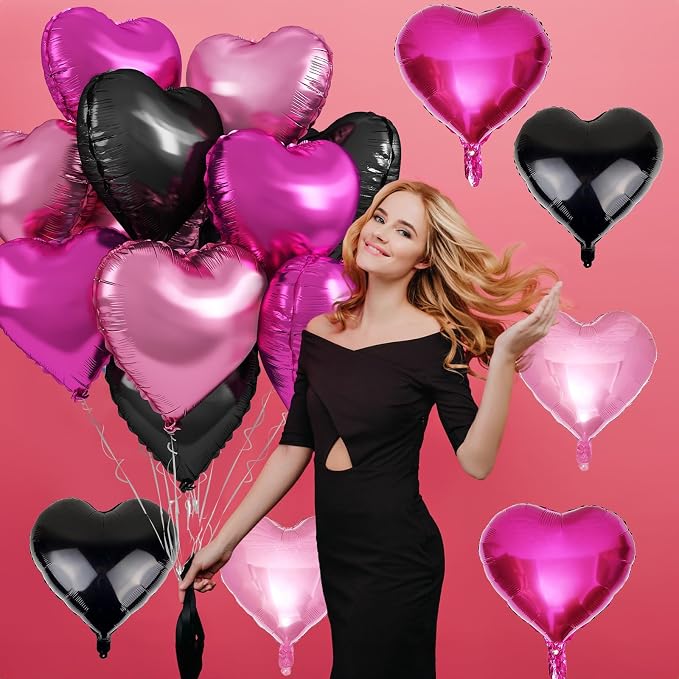 Pink Black Heart Foil Balloons - Image 3