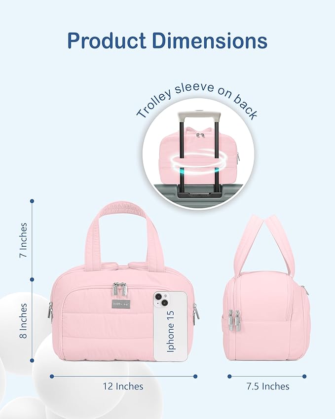 TOPDesign Travel Toiletry Bag for Women, Puffer Large Toiletry Bag, Lightweight Cosmetic Makeup Organizer with Handle for Traveling, Accessories, Essentials, Toiletries (Baby Pink)