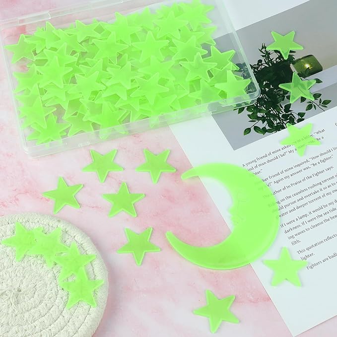 100 Stars and 1 Moon Glow in The Dark Luminous Fluorescent 3D Plastic Glow - Image 3
