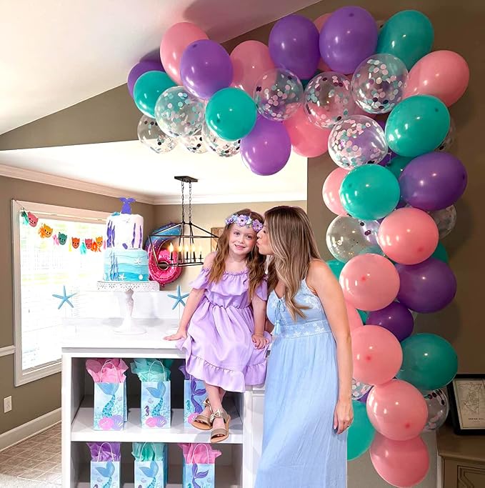 Mermaid Balloons Pink Purple Party Balloon, Under The Sea Party Decorations - Image 6