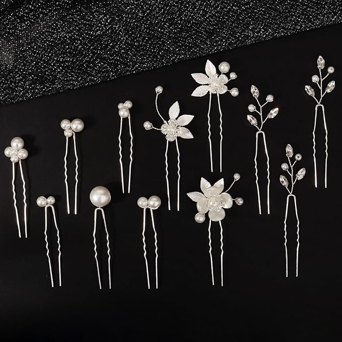12 Pieces Bride Hair Pins Rhinestones Hair Accessories for Women Crystal Wedding Hairpiece for Bridesmaids