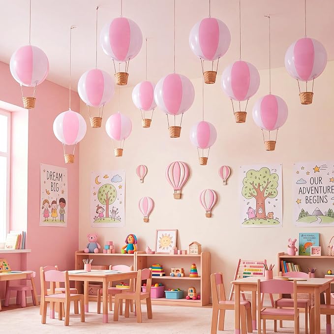 12 Sets Hanging Hot Air Balloon Decoration from Ceiling 12 Inch PVC Lanterns by Unknown