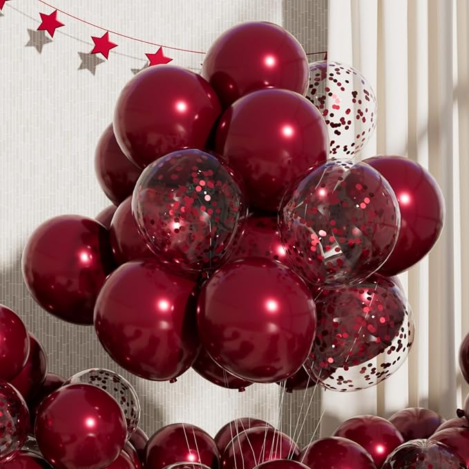 RainbowQ Burgundy Balloons 55Pcs 12 Inch Confetti Latex Helium Party | Maroon by RainbowQParty