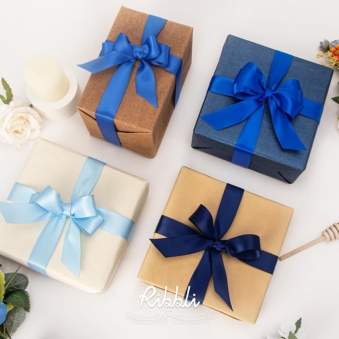 Ribbli Blue Satin Ribbon 1 Inch x 4 Rolls Total 40 Yards- Baby Blue/Royal - Image 2