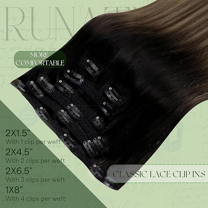 RUNATURE Real Human Hair Clip in Extensions, Balayage Clip in Hair Extensions 22 Inch, Long Hair Extensions Clip Ins, Remy Natural Hair, 120g 7pcs #1B/6/27 Black Rooted to Brown Highlight Blonde