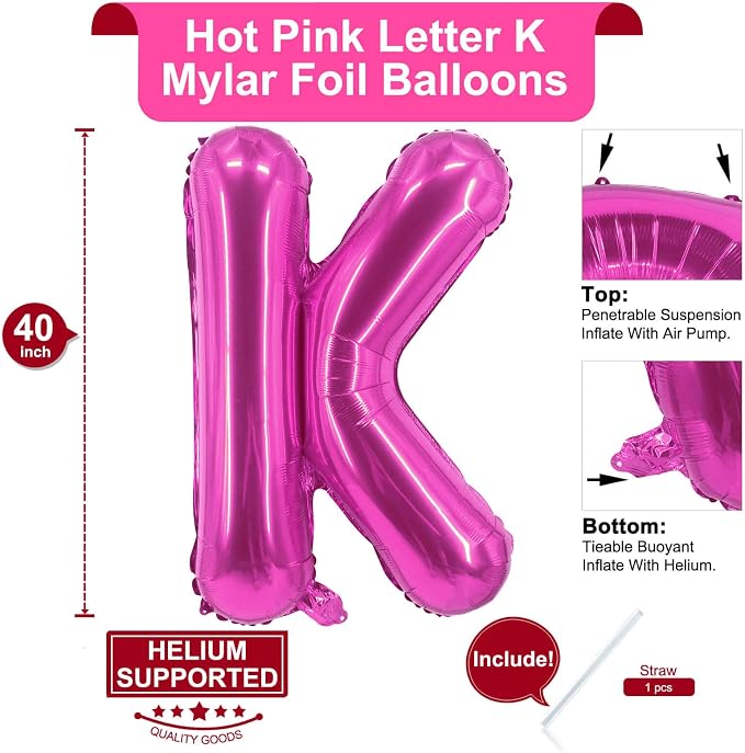 Lovoir 40 Inch Large Hot Pink Letter K Balloons Big Size Jumbo Mylar Foil - Image 2