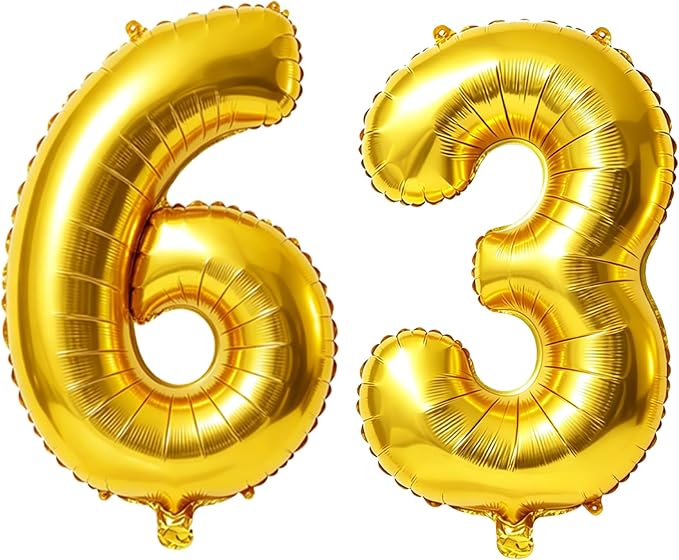 40 Inch Number 63 Balloons for 63rd Birthday Party Decorations, 0-100 Gold by FOBELEC