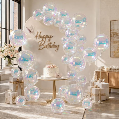 15 Pcs Iridescent Round Foil Balloons, 22/15/10 Inch 4D Ball Balloons Clear - Image 6