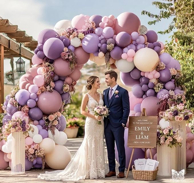 Purple Pink Balloon Arch Kit, Double Stuffed Pastel Pink Lavender White Beige - Image 6