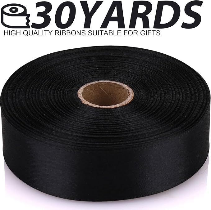 7/8 Inch 30 Yards Black Satin Craft Ribbon-Single Face Polyester Ribbon - Image 2