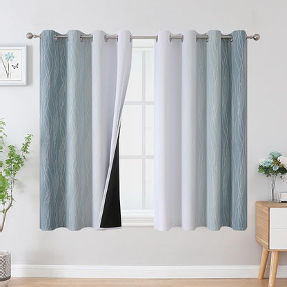 Stone Blue and Greyish White Blackout Curtains 45 Inch Length 2 Panels by ESTELARTEXTILER