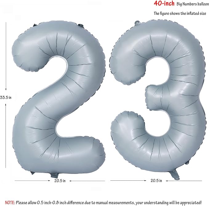 40 In Matte gray Number Balloon Helium Foil Mylar Birthday Balloon Digit 23 | - Image 2