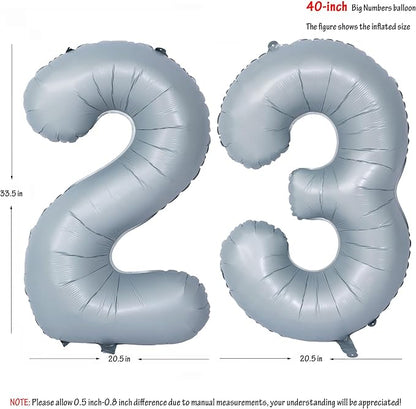 40 In Matte gray Number Balloon Helium Foil Mylar Birthday Balloon Digit 23 | - Image 2