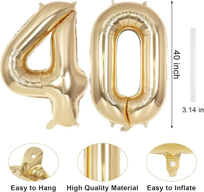 Champagne Large Number 40 Balloon, 40 Inch Light Gold Foil Helium Number - Image 2