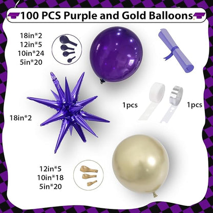 Purple and Gold Balloons Arch Kit, Dark Purple Gold Balloons Garland - Image 2