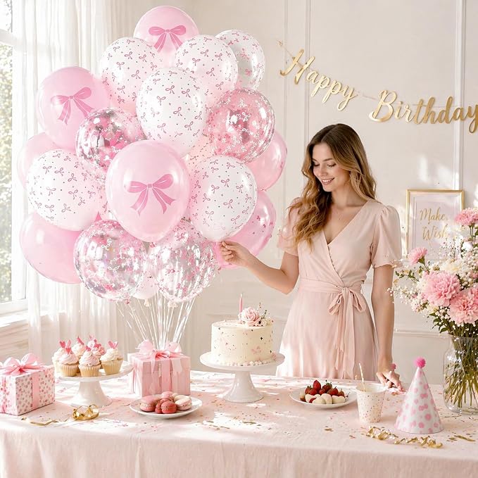 Pink Bow Balloons Kit, Coquette Party Decorations - Image 2