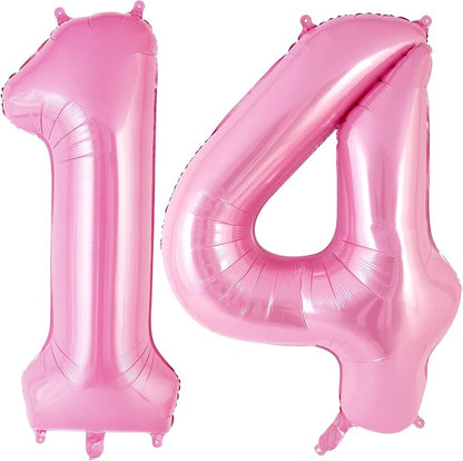 Pink Number 14 Balloon, 40 Inch Big Large Foil Helium Number Balloons, Giant by AIQINHU
