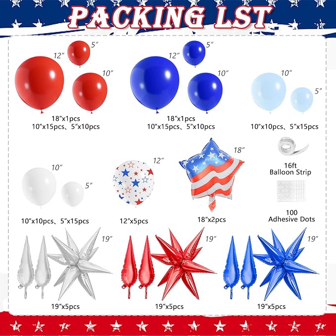 124Pcs 4th of July Balloon Arch Garland Kit Red White and Blue Birthday Party - Image 2